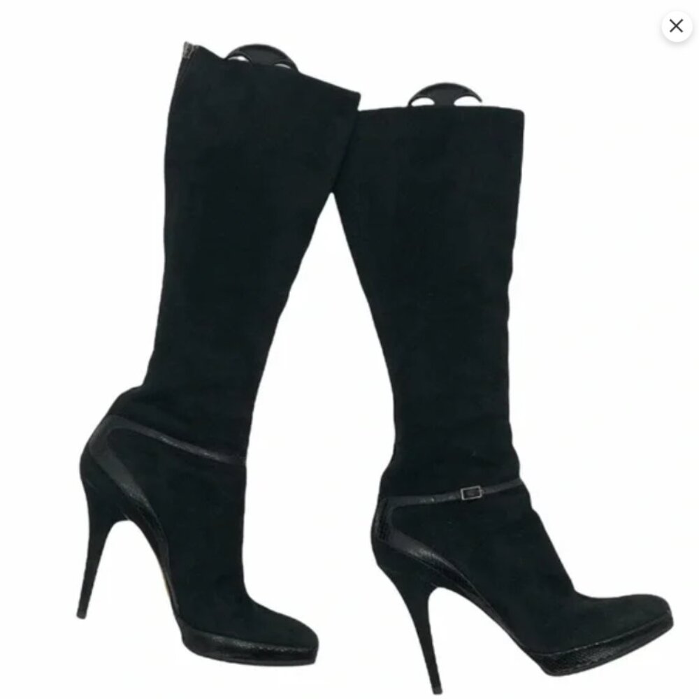 Jimmy Choo Black Suede Python Heeled Boots